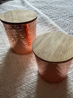 Uncommon James Copper Hammered Canister with Wood Lid